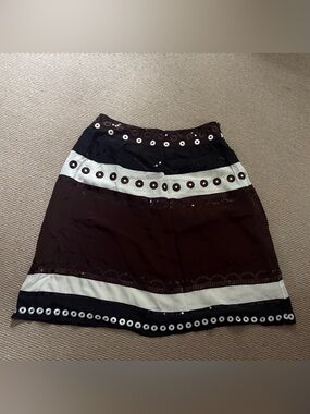 WD.NY Brown, Black & Cream A-Line Eyelet Detail Skirt